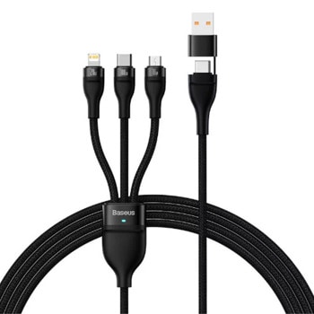Кабел Baseus от USB A/USB C (м) към 1x USB-C (м), 1x Lightning (м), 1x MicroUSB (м), черен | JAR Computers Baseus Flash Series 2 CASS030201