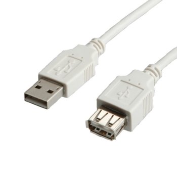 Кабел Roline S3112-250, USB Type A(м) към USB Type A(ж), 1.8m, бежов | JAR Computers ROLINE S3112-250 USB A-A M/F 1.8 м