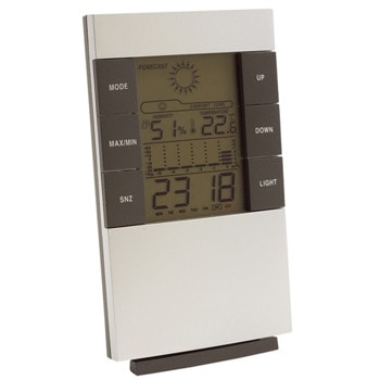 Електронна метеостанция TOPS Sunny Times 56-0401031, монохромен LCD дисплей, подсветка, календар, час, аларма, термометър и фаза на луната, сребристо-сива | JAR Computers TOPS Sunny Times 56-0401031