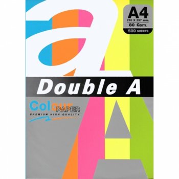 Хартия Double A Rainbow 32420, A4, 80 g/m2, 500 листа, различни цветове | JAR Computers ХАРТИЯ ЦВ.DA НЕОН RAINBOW 4 A4 ОП.500 32420