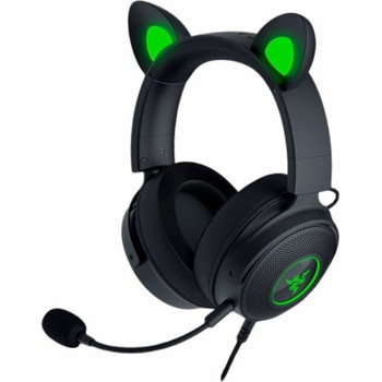 Слушалки Razer Kraken Kitty Edition V2 Pro Black (RZ04-04510100-R3M1), микрофон, USB, гейминг, подсветка, сменяеми уши на коте, мече и зайче, черни | JAR Computers Razer RZ04-04510100-R3M1