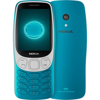 GSM Nokia 3210 2024 (син), поддържа 2 sim карти, 2.4" (6.10 cm) QVGA TFT дисплей, Unisoc T107, 64MB RAM, 128MB Flash памет (+ microSD), 2 MPix камера, Bluetooth | JAR Computers Nokia 3210 4G 2024 Scuba Blue