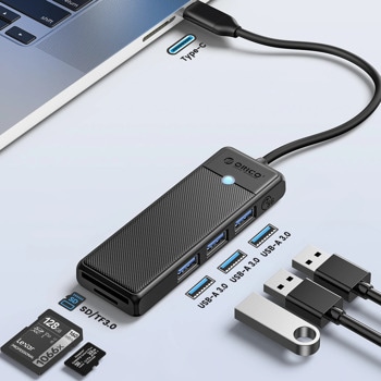 USB хъб Orico USB 3.1 Type C to 3 x USB 3.0 SD TF