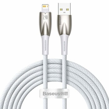 Кабел Baseus Glimmer, от USB A(м) към Lightning(м), 1m, бял | JAR Computers кабел baseus CADH000202 usb a to lightning m