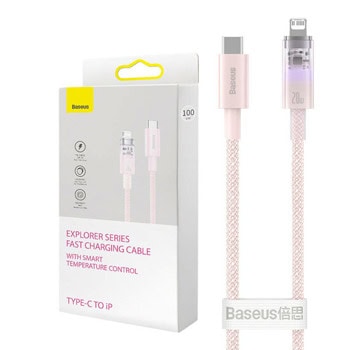 Кабел Baseus Explorer CATS010204, от USB-C(м) към Lightning(м), 1m, 20W, розов | JAR Computers Bseus Explorer CATS010204