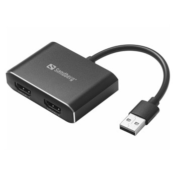 Преходник Sandberg 134-35, от USB-A(м) към 2x HDMI(ж), черен | JAR Computers Преходник Sandberg USB to 2xHDMI Link 134-35