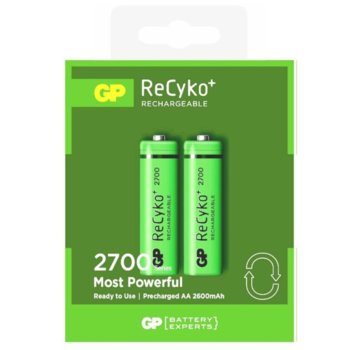Акумулаторна батерия GP Batteries R6 Recyko, 270AAHCN-GB2, AA, 2600mAh, 1.2V, NiMH, 2бр. | JAR Computers Батерия GP 270AAHCN-GB2