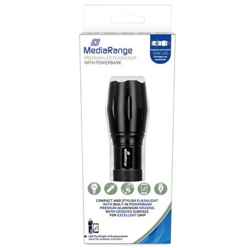 Фенер MediaRange MR735, вградена литиево-йонна батерия 1800mAh, 250 lumens, ръчен, 4 светлинни режима, черен | JAR Computers MediaRange MR735