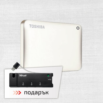 Твърд диск 500GB Toshiba Canvio Connect II (златист) + подарък USB мини хъб TRUST Barra, 4 Port USB, външен, 2.5" (6.35 cm), USB3.0 | JAR Computers 500GB Toshiba Canvio Connect II Gold + Trust Barra