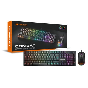 Комплект клавиатура и мишка Cougar Gaming Combat, RGB подсветка, N-key Rollover, 8000dpi, USB, черни | JAR Computers Cougar Gaming Combat CGR-WM1MB-CBT