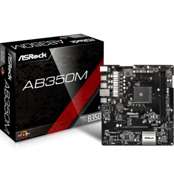 Дънна платка ASRock AB350M, B350, AM4, DDR4, PCI-E, 4x SATA 6Gb/s, Ultra M.2 socket, 6x USB 3.0, microATX | JAR Computers ASRock AB350M