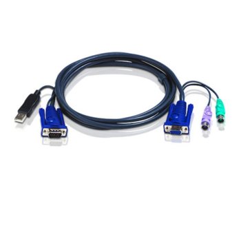 KVM кабел ATEN 2L-5503UP, VGA(ж) + 2x PS2(м) към VGA(м) + USB A(м), 3.0 м | JAR Computers ATEN 2L-5503UP