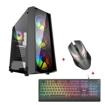PowerCase JX188-17 в комплект с мишка Trust Ziva Gaming и клавиатура Trust Ziva, ATX/Micro ATX/Mini ITX, 1x USB 3.0, черна без захранване | JAR Computers PowerCase JX188-17 + Ziva Gaming + Ziva Gaming