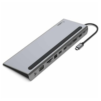 Докинг станция Belkin INC004BTSGY, от USB Type-C към 1x USB-C(PD), 3x USB-A, 1x DisplayPort, 1x HDMI, 1x VGA, 1x AUX, 1x RJ45, 1x SD/MicroSD четец, сива | JAR Computers Докинг станция Belkin INC004BTSGY