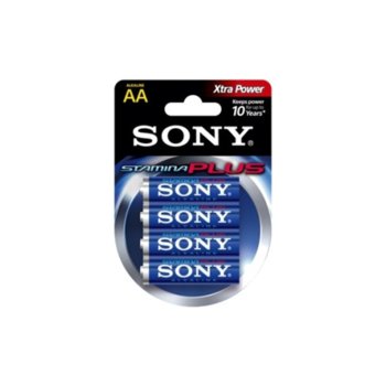 Батерии алкални Sony Stamina plus AA, 1.5V, 4 бр.