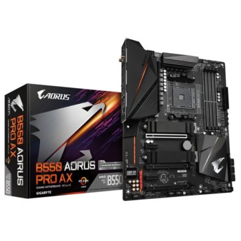 Дънна платка Gigabyte B550 AORUS PRO AX (rev. 1.0), B550, AM4, DDR4, PCI-E 4.0 (HDMI), 6x SATA 6Gb/s, 2x M.2, 1x USB 3.2 Gen 2 Type C, 2x USB 3.2 Gen 2, Wi-Fi, Bluetooth, ATX | JAR Computers Gigabyte B550 AORUS PRO AX rev. 10