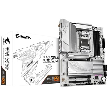 Дънна платка Gigabyte B650 Aorus Elite AX Ice, B650, AM5, DDR5, PCI-E 5.0 (DP&HDMI), 3x M.2, 4x SATA 6Gb/s, 1x USB 3.2 Gen 2 Type-C, 2x USB 3.2 Gen 2 Type-A, 2.5GbE LAN, Wi-Fi 6E, Bluetooth, ATX | JAR Computers Gigabyte B650 Aorus Elite AX Ice