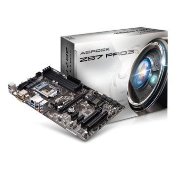 Дънна платка ASRock Z87 Pro3, Z87, LGA1150, DDR3, PCI-E (HDMI&DVIVGA), 6x SATA 6Gb/s, 4x USB 3.0, ATX | JAR Computers ASRock Z87 Pro3