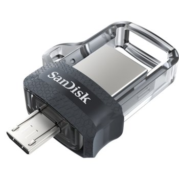 Памет 64GB USB Flash Drive, SanDisk Ultra Dual Drive m3.0, USB 3.0/micro USB, сива | JAR Computers SanDisk Ultra Dual Drive m3.0 - 64GB