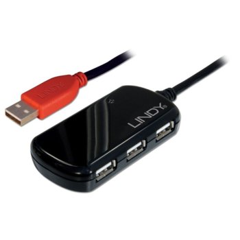 USB Хъб LINDY 42783, 4 порта, от USB Type-A към 4x USB 2.0 Type-A, черен | JAR Computers LINDY 42783