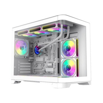 Кутия Gamemax HYPE-M White, mATX/Mini-ITX, 1x USB 3.0, 2x 120mm вентилатора, с прозорец, бяла, без захранване | JAR Computers Кутия Gamemax HYPE-M White