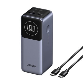 Външна батерия /power bank/ Ugreen PB724, 12 000 mAh, сива, 1x USB-A, 1x USB-C(м), 100W, кабел от USB-C(м) към USB-C(м) | JAR Computers Ugreen PB724 35526B