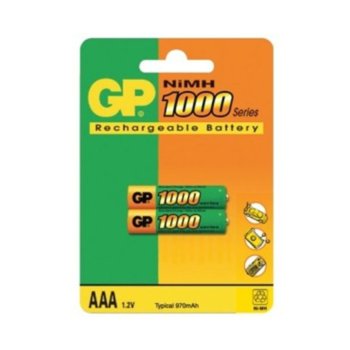Акумулаторна Батерия GP NiMH AAA, 1.2V, 1000mAh, 2 бр. в опаковка | JAR Computers Акумулаторна Батерия R03 AAA 1000mAh NiMH 2 бр.