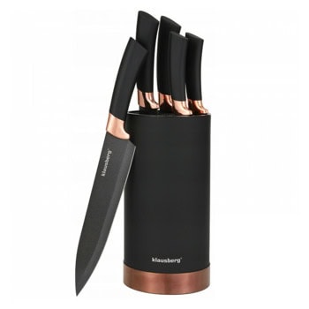 Комплект ножове и поставка Klausberg KB 7614, неръждаема стомана, черни | JAR Computers Комплект ножове и поставка Klausberg KB 7614