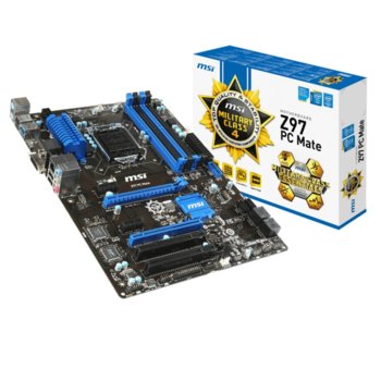 Дънна платка MSI Z97 PC Mate, Z97, LGA1150, DDR3, PCI-E(HDMI&DVI)(CF), SB7.1, Lan1000, 6x SATA 6Gb/s, RAID,0,1,5,10, 2x USB3.0, ATX | JAR Computers MSI Z97 PC Mate