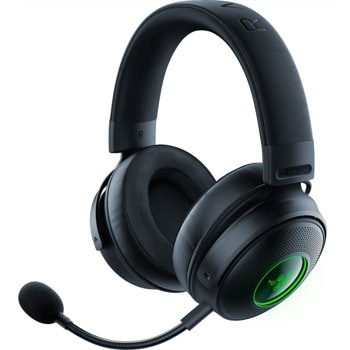 Слушалки Razer Kraken V3 Pro (RZ04-03460100-R3M1), безжични/жични, Wireless, AUX, гейминг, микрофон, 50мм Triforce говорители, контрол на звука и mute бутон, 7.1 Surround Sound THX, Chroma RGB подсветка, черни | JAR Computers Razer Kraken V3 Pro RZ04-03460100-R3M1