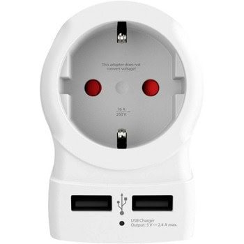 Адаптер Skross Europe to UK 1500280, 1 гнездо, от EU, към Великобритания, 2x USB-A, бял | JAR Computers SKROSS Europe to UK 1500280