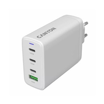 Зарядно устройство Canyon OnCharge 140ACC, от контакт към 3x USB C(ж), 1x USB A(ж), 28V/5A, бяло, 150W | JAR Computers Canyon OnCharge 140ACC CNS-CUW140ACC
