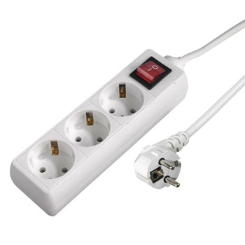 Разклонител Hama 30535, 3 гнезда, до 3500W напрежение, On/Off бутон, защита за деца, 3м кабел, бял | JAR Computers Hama 30535 3x outlets