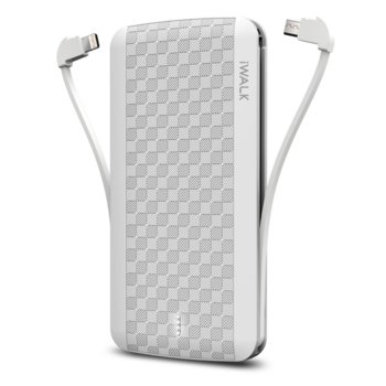 Външна батерия /power bank/ iWalk Scorpion, 8000mAh, USB/Lightning/Micro USB вградени кабели, 5V, 2.4A, бяла | JAR Computers iWALK Scorpion 8000 White