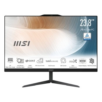 All in One компютър MSI Modern AM242 1M-1221EU (9S6-AE0721-1221), шестядрен Intel Core 3 100U 1.2/4.7GHz, 23.8" (60.45cm) Full HD IPS Display, (HDMI), 8GB DDR5, 256GB SSD NVMe, 2x USB 3.2 Gen 2 Type-C, Windows 11 Pro | JAR Computers MSI Modern AM242 1M-1221EU 9S6-AE0721-1221
