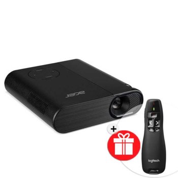 Проектор Acer C200 в комплект с лазерна показалка Logitech R400, DLP, FWVGA (854 x 480), 3,500:1, 200 lm, HDMI, AUX | JAR Computers Acer Projector C200 + Logitech R400