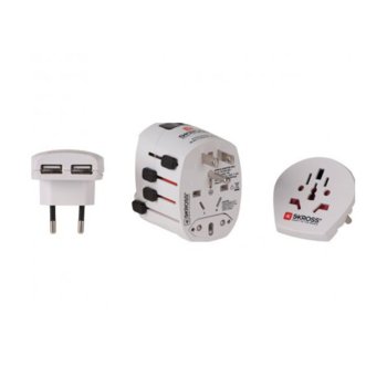 Адаптер Skross 220V, World Pro+USB, за 150 държави + USB адаптер 220V, 2xUSB порт, проектиран и създаден в Швейцария, универсален | JAR Computers Skross 220V World Pro+USB 2xUSB порт