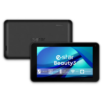 Таблет eSTAR Beauty 3 Black (черен), 7" (17.7 cm) WSVGA дисплей, четириядрен ARM Cortex-A35 1.3GHz, 2GB RAM, 16GB Flash памет (+ microSD слот), 0.3 Mpix предна камера, Android, 284g | JAR Computers eSTAR Beauty 3 Black