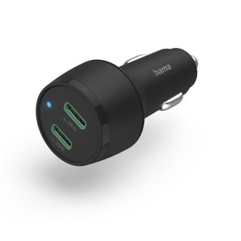 Зарядно устройство за кола Hama 201632, от автомобилна запалка към 2x USB C(ж), 12V/1.67A, черно, 45W, QC 3.0 | JAR Computers Зарядно устройство за кола Hama 201632