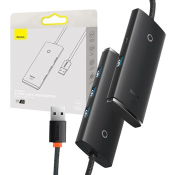 USB Хъб Baseus WKQX080001, 5 порта, от USB Type-A към 4x USB 3.0 Type-A, 1x USB Type-C, черен | JAR Computers Baseus WKQX080001