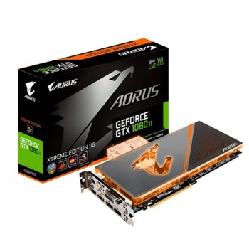 Видео карта GeForce GTX 1080 Ti, 11GB, Gigabyte AORUS Waterforce WB Xtreme Edition, PCI-E 3.0, GDDR5X, 352 bit, 3x DisplayPort, 2x HDMI, 1x DVI, вграден воден блок, RGB Fusion подсветка, идват без охлаждане! | JAR Computers GB N108TAORUSX WB-11GD