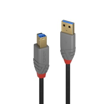 Кабел Lindy Anthra Line, от USB Type-A 3.0 (м) към USB Type-B (м), 5.0 м, черен | JAR Computers USB A 3.0 (м) към USB B (м) 5.0 м LNY-36744