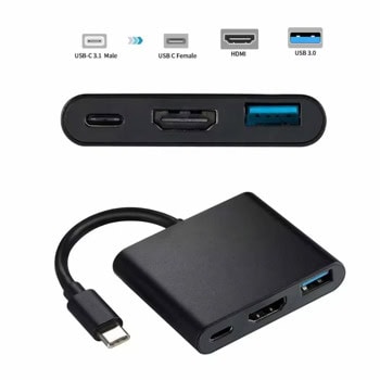 DeTech USB-C към HDMI+USB 3.0+PD 17844