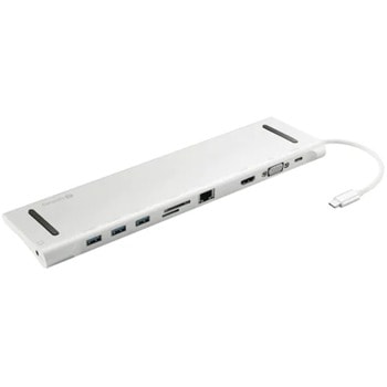 Докинг станция Sandberg 10 in 1 (136-31), от USB C към 1x USB C(PD), 3x USB A, 1x HDMI, 1x VGA, 1x RJ45, 1x SD/MicroSD четец на карти, 1x AUX, сив | JAR Computers Sandberg 10 in 1 136-31