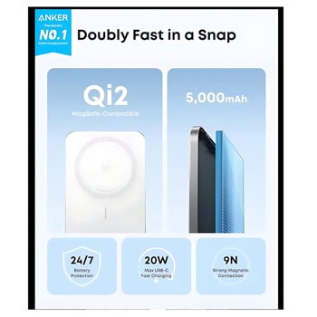 Anker Qi2 Nano MagSafe Wireless Ultra Slim White | JAR Computers Anker Qi2 Nano MagSafe Wireless Ultra Slim White