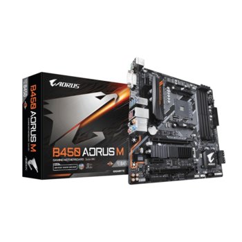 Дънна платка Gigabyte B450 AORUS M 1.0, B450, АМ4, DDR4, PCI-E, (DVI-D&HDMI), CrossFire, 6x SATA 6Gb/s, 1x M.2 socket, 2x USB 3.1 Gen2, Micro ATX | JAR Computers Gigabyte B450 AORUS M 1.0