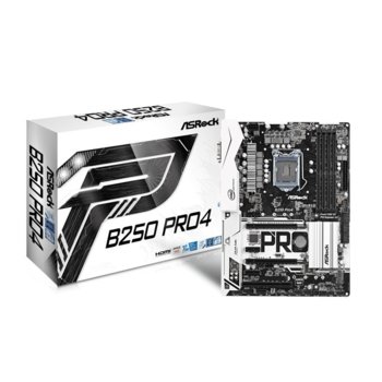 Дънна платка ASRock B250 Pro4, B250, LGA1151, DDR4, PCI-E (HDMI&DVI)(Quad CFX), 6x SATA 6Gb/s, 2x M.2 slot, 3x USB 3.0, 1x USB 3.0 (Type-C), ATX | JAR Computers ASRock B250 PRO4 2Y