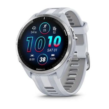 Смарт часовник Garmin Forerunner 965 Whitestone, за бягане, 35,4 мм (1.4"), AMOLED дисплей, 32GB Flash памет, Bluetooth, Wi-Fi, GPS, мониторинг на съня, до 23 дни време за работа, сив корпус със светлосива каишка | JAR Computers Смарт часовник Garmin Forerunner 965 Whitestone