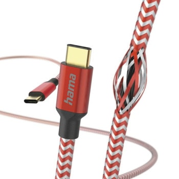 Кабел HAMA Reflective 201560, от USB-C(м) към USB-C(м), 1.5m, червен, екраниран, червен | JAR Computers Кабел HAMA Reflective 201560