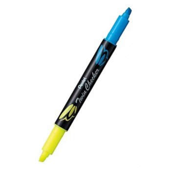 Двулицев маркер Pentel Twin Checker жълт и син, 1.0 - 3.5 mm, за всички типове хартия | JAR Computers Маркер Pentel Twin Checker жълт и син